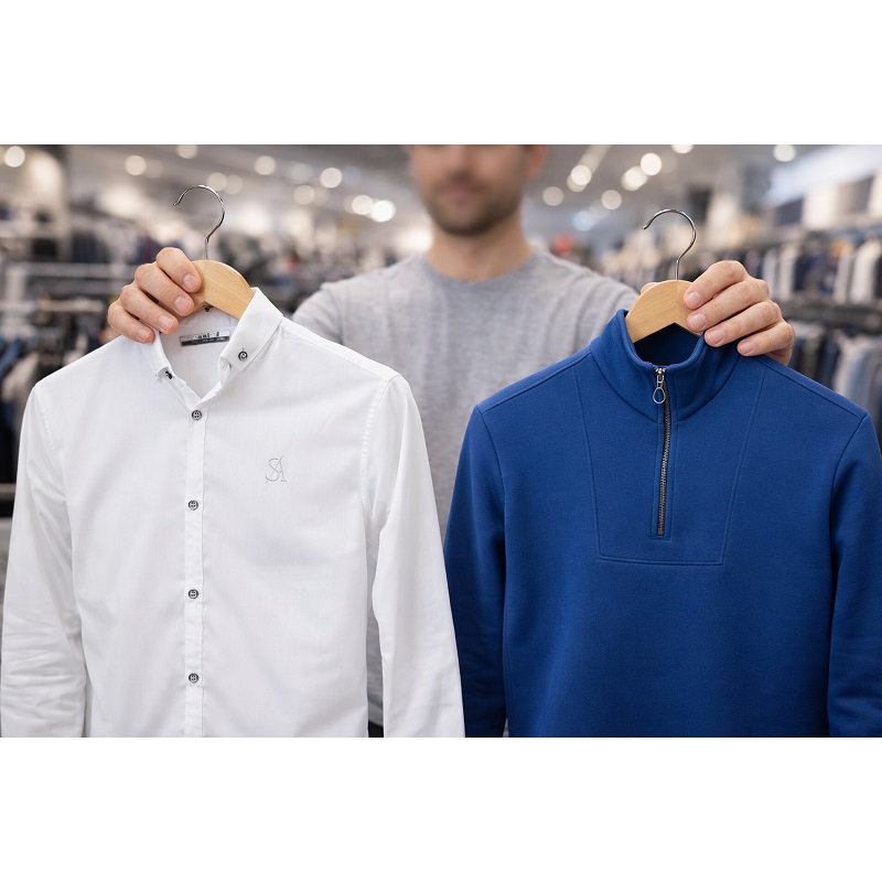 پکیج دورس مردانه نیم زیپ مدل Behbod-آبی  پیراهن مردانه سفید VQویژه